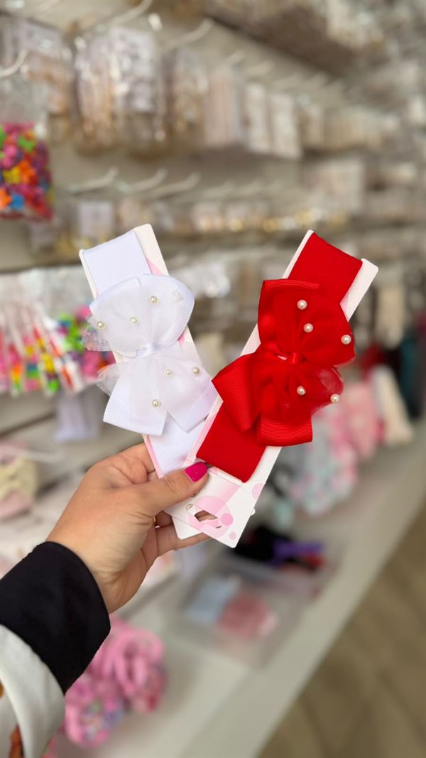 Laços branco e vermelho para cabelo